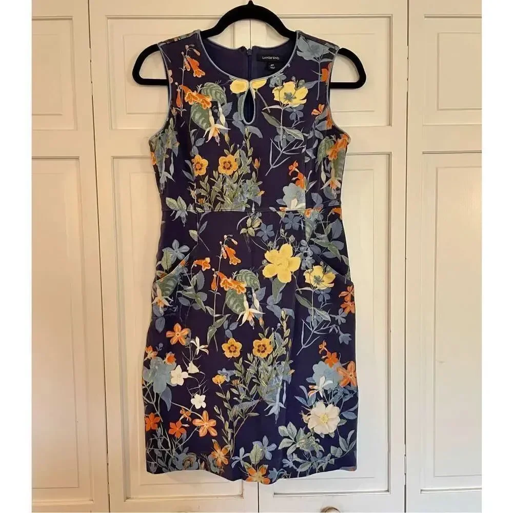 Lands end keyhole floral sleeveless dress size 4p